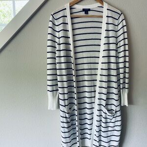 HALOGEN Linen Side Slit Cardigan Size XS Petite Striped